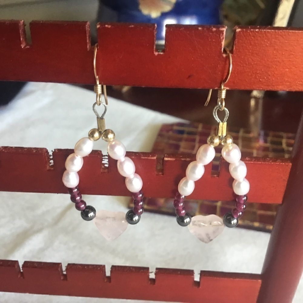$8 ea or 3/$15. Rose Quartz Heart Earrings